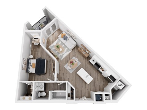 a 3d floor plan of a room with a bedroom